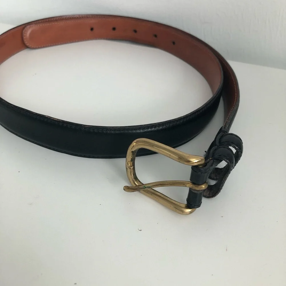 Classic Men's Black Leather Belt with Brass Buckle